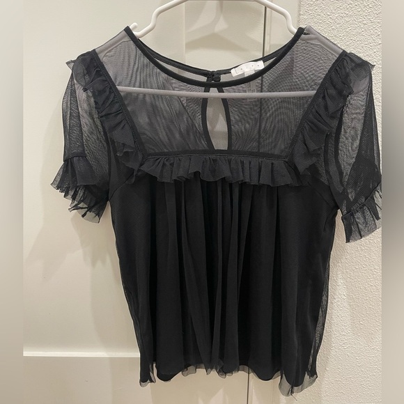 Leith Tops - Leith Sheer Black Ruffle Blouse
